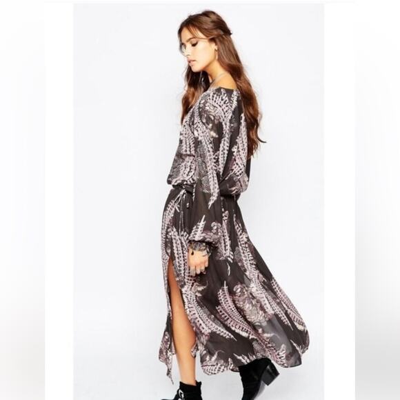 FREE PEOPLE Womens Long Sleeve Plunge Neckline Double Slit Maxi Dress Size XS - Picture 10 of 10